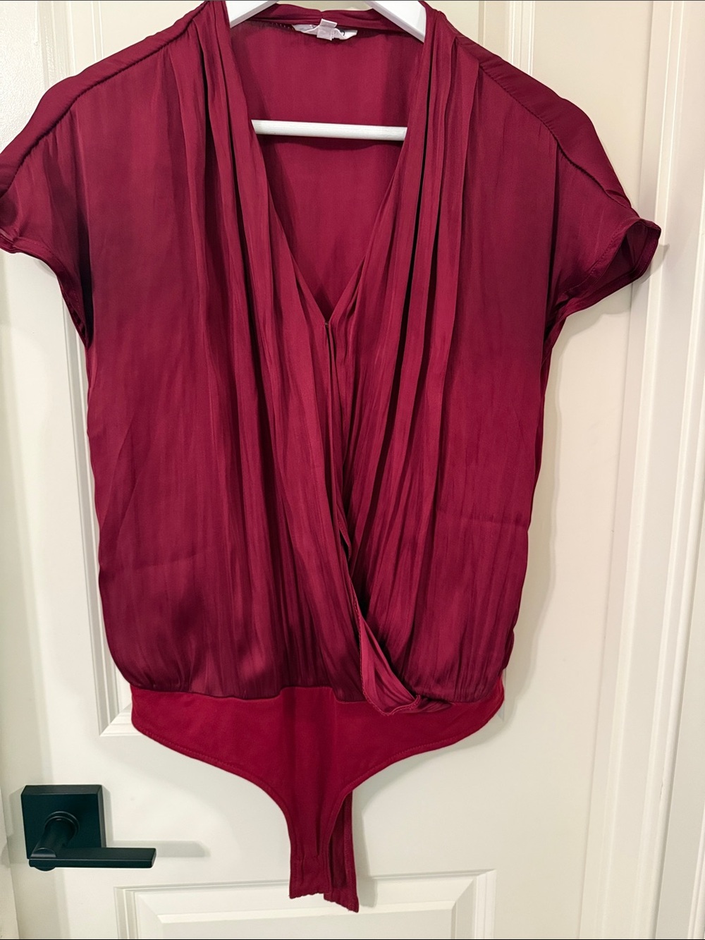 Wrap-Front Burgundy Bodysuit Top